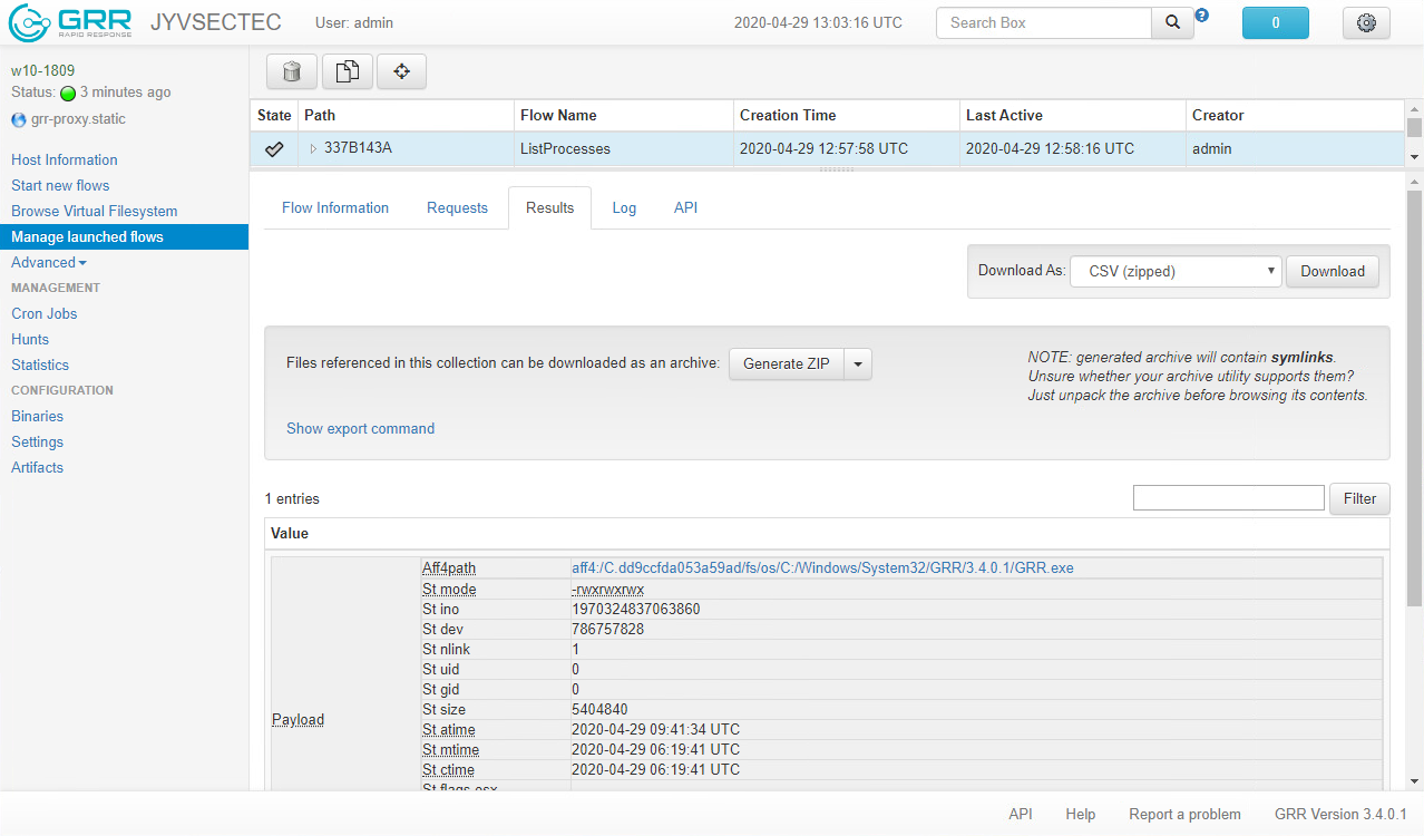 View flow's results on the web-based user interface.